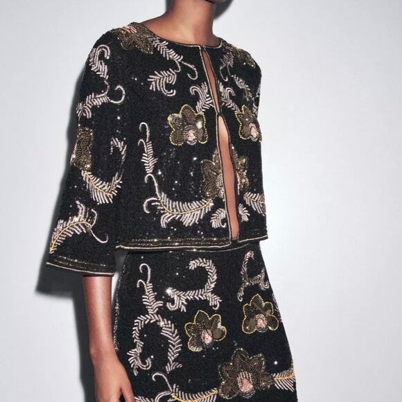 Zara Embroidered Beaded Sequin Cape Jacket 6895/912 S - Picture 9 of 12